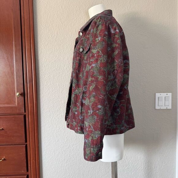 CJ Banks Red and Green Jean Jacket with Floral Pattern X - Picture 5 of 12